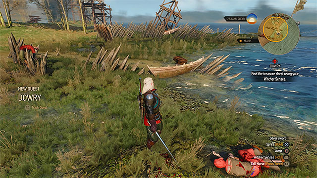 The place where you find the corpse and the treasure (its not far from the body) - Treasure hunt in Inn by the Crossroads - Inn by the Crossroads - The Witcher 3 Wild Hunt Guide & Walkthrough
