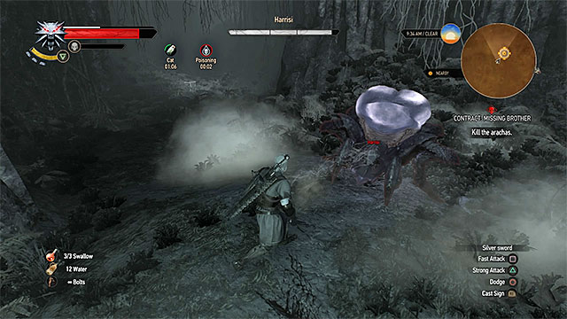 The spider can poison Geralt so observe your health - Witcher contracts in Inn by the Crossroads - Inn by the Crossroads - The Witcher 3 Wild Hunt Guide & Walkthrough