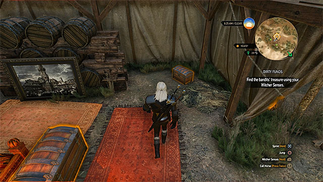 Chest with a precious sword is in the tent - Treasure hunt in White Orchard - Prologue and White Orchard - The Witcher 3 Wild Hunt Guide & Walkthrough