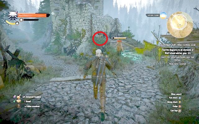 Wraith in ruins and the diagram by the stairs - Wolf School Gear (DLC) - The Witcher 3 Wild Hunt Guide & Walkthrough