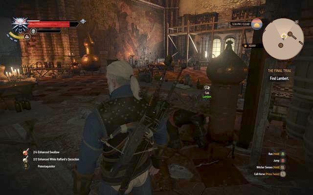 Lambert is brewing alcohol - The Witcher 3 Wild Hunt: Ugly Baby - walkthrough - Kaer Morhen - The Witcher 3 Wild Hunt Guide & Walkthrough
