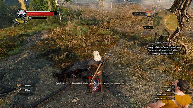 Examine the corpses with blue shield that have white flower on it - The Witcher 3 Wild Hunt: Side quests - list, walkthrough - Prologue and White Orchard - The Witcher 3 Wild Hunt Guide & Walkthrough