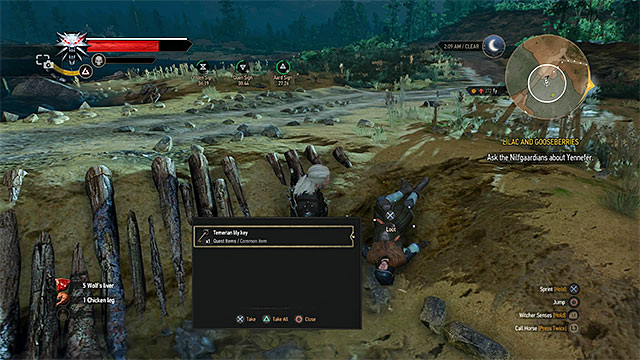 Key to the chest can be found at the corpse on the shore - The Witcher 3 Wild Hunt: Treasure hunt - list, walkthrough - Prologue and White Orchard - The Witcher 3 Wild Hunt Guide & Walkthrough
