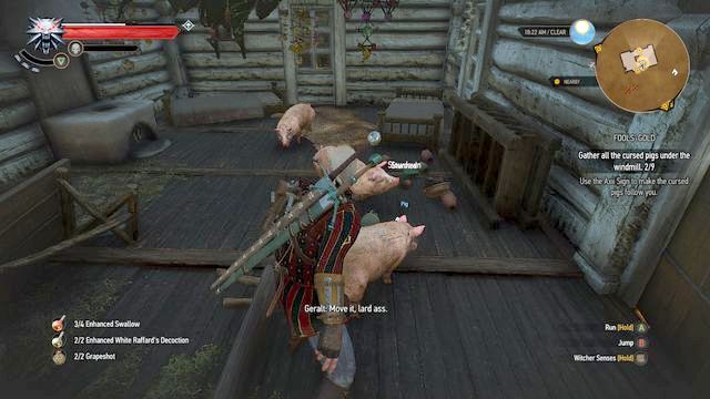Gather the pigs under the windmill - The Witcher 3 Wild Hunt: Fools Gold - walkthrough - Free DLC - The Witcher 3 Wild Hunt Guide & Walkthrough