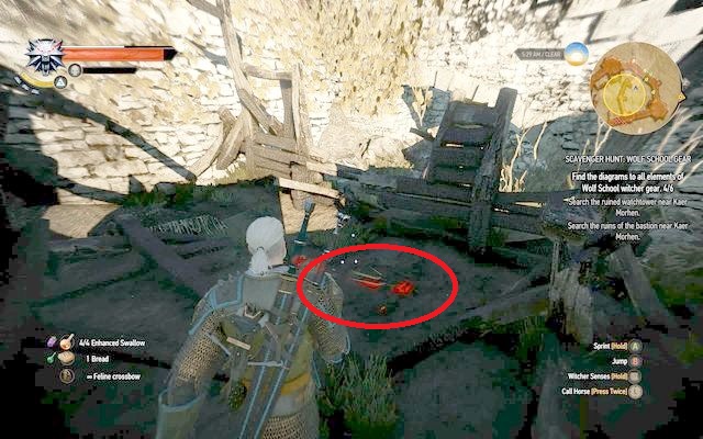 Schematic can be found to the right in an entrance in between the burned ruins - The Witcher 3 Wild Hunt: Basic Wolf School Gear - Wolf School Gear (DLC) - The Witcher 3 Wild Hunt Guide & Walkthrough