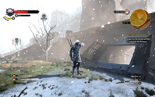 Now youre outside the building, in a blizzard that is hurting Geralt - Scenes From a Marriage - Main quests - The Witcher 3 Wild Hunt Guide