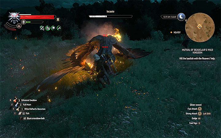 You can burn the basilisk before attacking it with the sword - Side quests and Witcher contracts opponents in The Witcher 3: Blood and Wine - All Boss Fights - The Witcher 3: Blood and Wine Game Guide