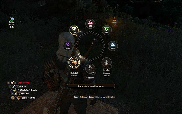 Examine the area marked on the minimap and take the Basket of Carrots from the blanket - The Beast of Toussaint - Main quests - The Witcher 3: Blood and Wine Game Guide