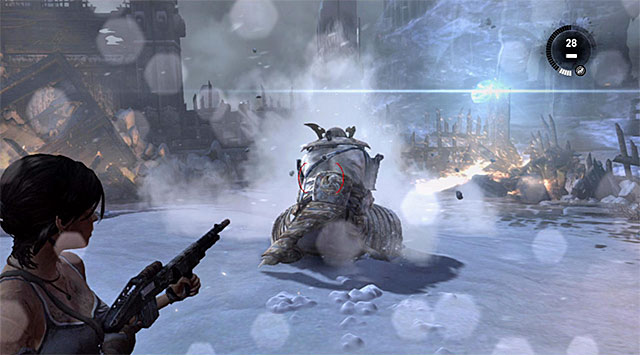Do not try to blindly shoot at your opponent, because he is heavily armored - End the Storms by Stopping the Ascension Ritual | 24: Going Back In Walkthrough - 24: Going Back In | Walkthrough - Tomb Raider Game Guide