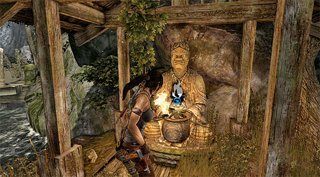 Jump into the river and swim towards the waterfall - Illumination Statues | Collectibles: Mountain Village - Collectibles: Mountain Village - Tomb Raider Game Guide
