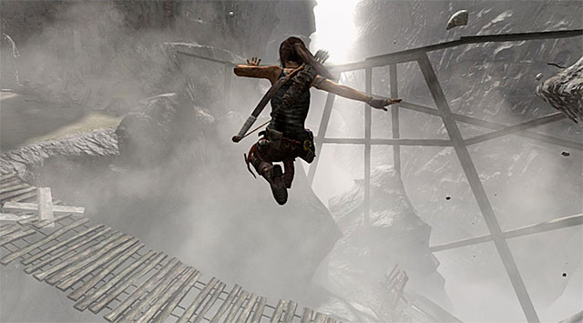 When you reach the end of the tunnel, leap across towards the drawbridge - Find a Way Out | 11: Another Fine Mess Walkthrough - 11: Another Fine Mess | Walkthrough - Tomb Raider Game Guide