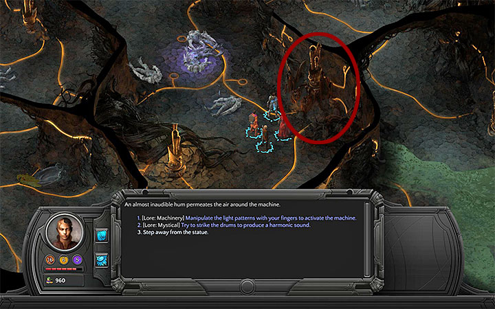 Reaching the device marked in the picture above can help you avoid fighting the sticha (M11 - The Cold, Calculating Jack - main quest walkthrough | Underbelly - Sagus Cliffs: Underbelly - Torment: Tides of Numenera Game Guide