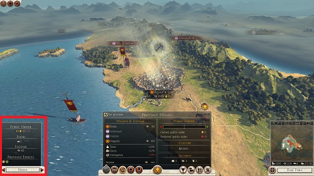Het is de moeite waard om te vermelden dat zolang je een teveel aan voedsel in je rijk hebt, het gelijkmatig zal worden verdeeld over alle provincies - interface | Strategische kaart - Strategische kaart - Total War: Rome II Game Guide
