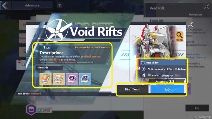 Starting the mode displays the menu pictured above - Tower of Fantasy: Void Rifts - Adventure - Tower of Fantasy Guide