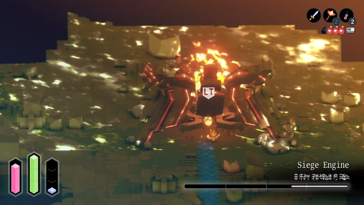 The easiest way to avoid missiles and lasers fired by Siege Engine is to use objects placed in the form of stones and broken pillars in the arena - Tunic: Siege Engine - boss, how to beat? - Bosses - Tunic Guide