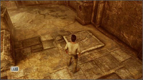 Wir müssen die auf dem Boden liegenden Steinplatten untersuchen – Uncharted 3: Rätsel in Kapitel 11 – wie löst man sie?  - FAQ – Uncharted 3 Drakes Deception Guide