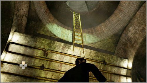 Nachdem wir den nächsten Raum betreten haben, schauen wir nach oben, um die Leiter zu finden [1] die wir erreichen können, indem wir die Rohre entlang der Wand hochklettern – Uncharted 3: Kapitel 4 – Komplettlösung „Run to Ground“ – Komplettlösung – Uncharted 3 Drakes Deception Guide