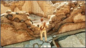 Lauf zum Tor [1]und gehen Sie dann zu den Ruinen des Gebäudes auf der rechten Seite – Uncharted 3: Kapitel 19 – Komplettlösung „Die Siedlung“ – Komplettlösung – Uncharted 3 Drakes Deception Guide