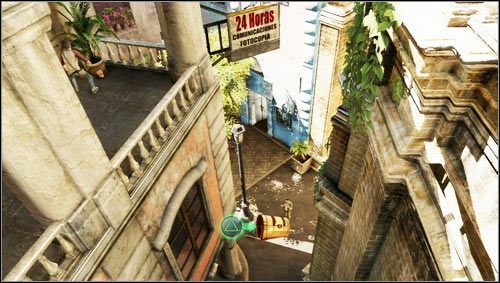 Wenn Sullivan das Gebäude mit einem zusätzlichen Schlüssel verlässt, müssen Sie ihm folgen, indem Sie über die Wände gehen und auf den Balkon springen – Uncharted 3: Kapitel 2 Schatzführer – Schätze – Uncharted 3 Drakes Deception Guide