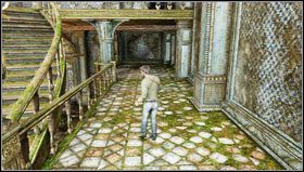 Im Inneren des Schlosses, nachdem Sie die breite Treppe hinaufgestiegen sind [1] Wenn Sie (zum ersten Mal) den quadratischen Turm bemerken, nach dem Sie suchen, gehen Sie links in die halbe Etage auf den Balkon, der am oberen Ende der Treppe verläuft [2] - Uncharted 3: Schatzführer für Kapitel 6 - Schätze - Uncharted 3 Drakes Deception Guide