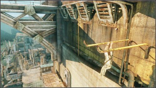 Während Sie auf die Wand eines großen Schiffes mit einem Funkturm klettern (direkt vor dem Turm selbst), erreichen Sie zwei Rohre – Uncharted 3: Kapitel 12 Schatzführer – Schätze – Uncharted 3 Drakes Deception Guide