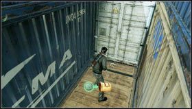 Nach dem ersten Kampf mit Feinden und einem Banditen mit schwerem Maschinengewehr finden Sie einen gelben Container [1] – Uncharted 3: Kapitel 14 Schatzführer – Schätze – Uncharted 3 Drakes Deception Guide