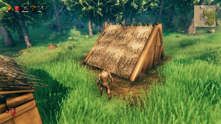 Select Thatch roof 45° from the build menu and use it to cover the roof of your shelter – from the ground to the top of the roof - Valheim: Day 1 - how to survive the beginning? Where to start? - Basics - Valheim Guide