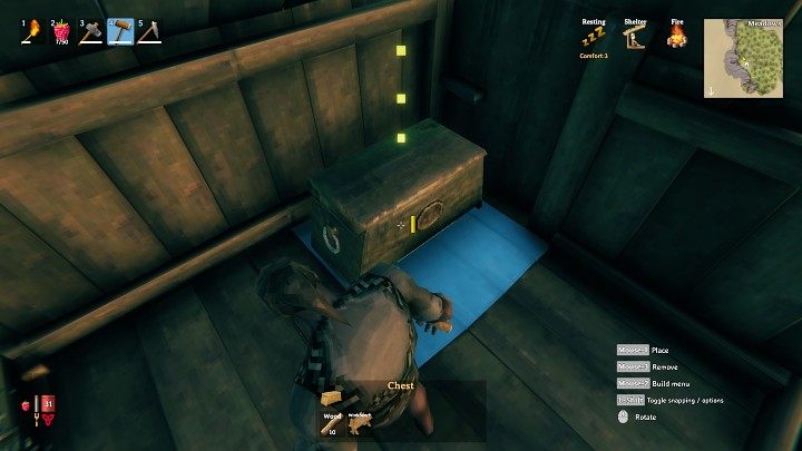 It's also a good idea to put at least one chest inside where you can store resources or other items you don't want to take with you when exploring the map - Valheim: Day 1 - how to survive the beginning? Where to start? - Basics - Valheim Guide