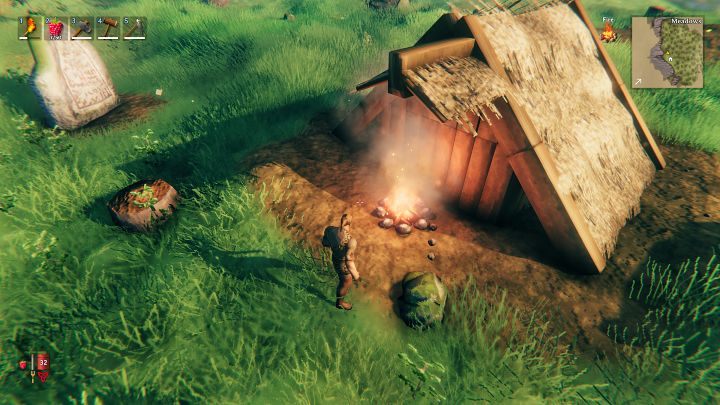 Select Campfire from the Misc menu and place it under the roof you created earlier - Valheim: Day 1 - how to survive the beginning? Where to start? - Basics - Valheim Guide