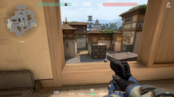 The screenshot above shows a character standing at A Tower (Heaven) - Valorant: Haven map description for defenders and attackers - Maps - Valorant Guide
