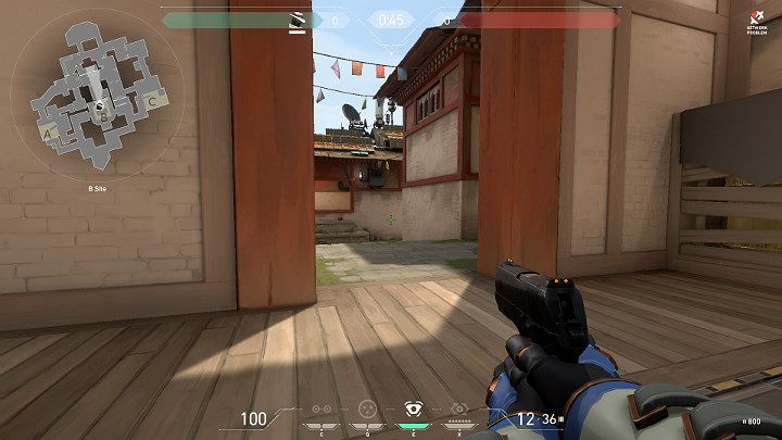 In the picture above you can notice an example position at B Site that provides a good view of Mid Window - one of the most popular ways to attack B Site - Valorant: Haven map description for defenders and attackers - Maps - Valorant Guide