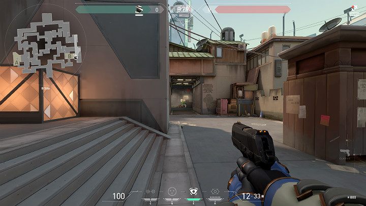 In the picture above you can see an example position taken at the B Site, where a player has a good view of B Long - one of the most popular routes used for launching an attack on B Site - Valorant: Split map description for defenders and attackers - Maps - Valorant Guide
