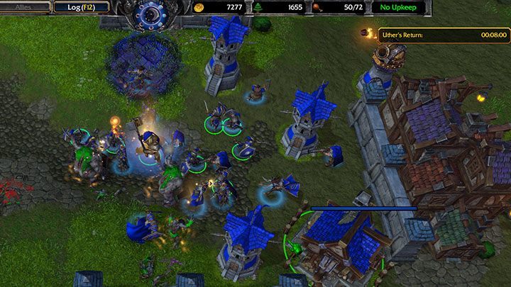 Eine starke Verteidigung in Form von Spähtürmen und einer Gruppe Soldaten zusammen mit Arthas wird es Ihnen ermöglichen, bis zum Ende der Mission zu überleben.  - Marsch der Geißel |  Komplettlösung für Warcraft III Reforged – Human Campaign – Warcraft III Reforged Guide