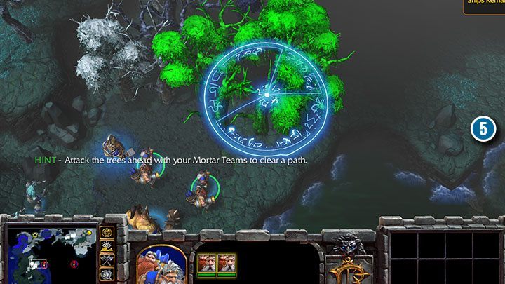 Benutzen Sie Ihre Mörserteams, um die Bäume auf Ihrem Weg zu bombardieren.  - Meinungsverschiedenheit |  Komplettlösung für Warcraft III Reforged – Human Campaign – Warcraft III Reforged Guide