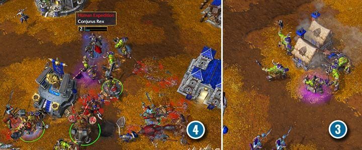 Hellscream greift alle Feinde rund um seine Basis an (Span-Klasse=wcn3,4/span).  Es lohnt sich, den Blutdurst Ihrer Verbündeten zu nutzen, um dasselbe Gebiet anzugreifen und so eine starke Armee einzusetzen.  Auf diese Weise können Sie alle feindlichen Armeen problemlos loswerden.  Auf dem Weg zum Missionsziel steht nur ein feindlicher Spieler (blauer Spieler).  - Schrei des Kriegshymnenklans |  Komplettlösung für Warcraft III Reforged – Ork-Kampagne – Warcraft III Reforged-Leitfaden