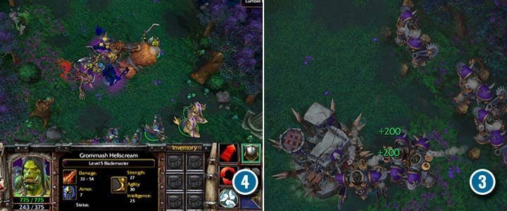 Benutze Hellscreams Spiegelbild, um die Feinde zu bekämpfen und deine eigene Armee zu schützen.  Für das Besiegen von Furbolgs (4) erhältst du neue Einheiten zum Sammeln von Holz (span class=wcn3/span).  - Die Geister von Ashenvale |  Komplettlösung für Warcraft III Reforged – Ork-Kampagne – Warcraft III Reforged-Leitfaden