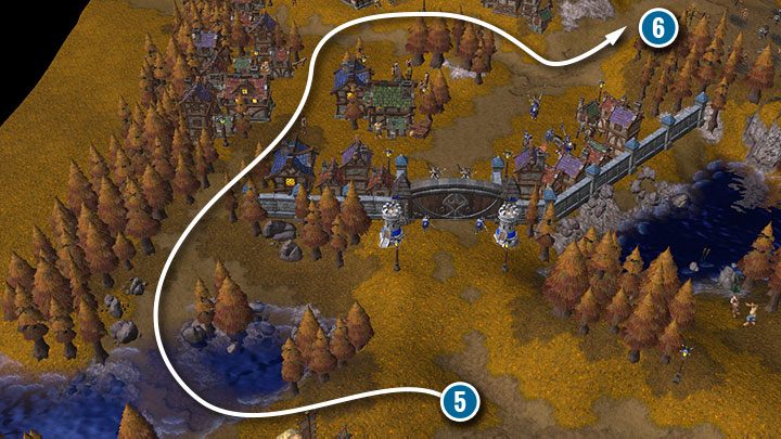 Anstatt gegen die Torwächter zu kämpfen, lohnt es sich, durch einen versteckten Durchgang westlich des Tores in die Stadt zu schleichen.  - Durch die Asche stapfen |  Komplettlösung für Warcraft III Reforged – Kampagne der Untoten – Leitfaden für Warcraft III Reforged