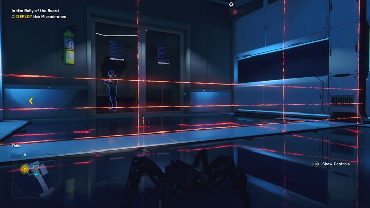 3 the laser test consists of the fact that the center laser stands still all the time, while 2 more lasers bounce off the center and return to the extreme left and right sides - Watch Dogs Legion: In the Belly of the Beast - guide, walkthrough description - Albion Missions - Watch Dogs Legion Guide