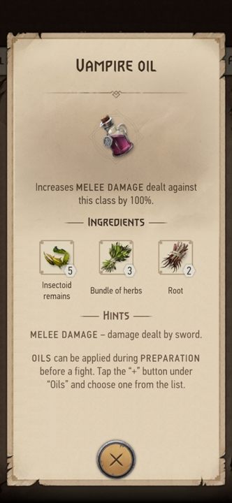 From these ingredients you can prepare: Vampire Oil - The Witcher Monster Slayer: Resources from monsters - Crafting - Witcher Monster Slayer Guide
