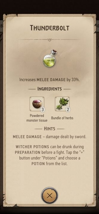 Description: increases melee damage by 33% - The Witcher Monster Slayer: Combat - useful potions - Fight - Witcher Monster Slayer Guide