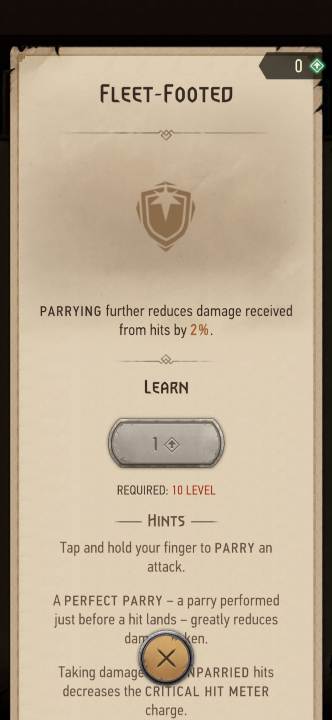 Effect: reduces damage received when parrying - The Witcher Monster Slayer: Skills - combat - Skills - Witcher Monster Slayer Guide