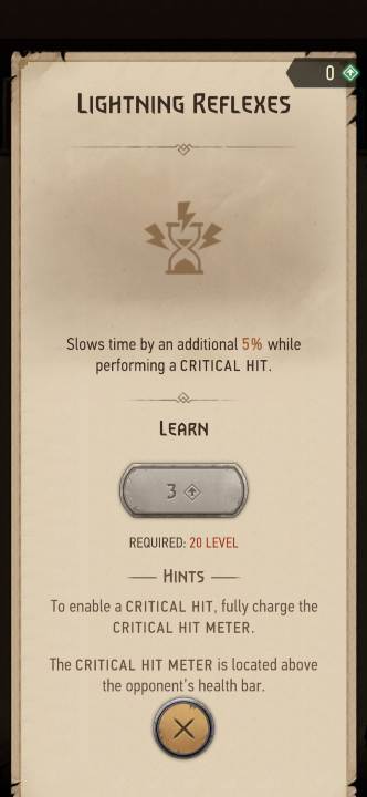 Effect: slows down time during a critical hit - The Witcher Monster Slayer: Skills - combat - Skills - Witcher Monster Slayer Guide