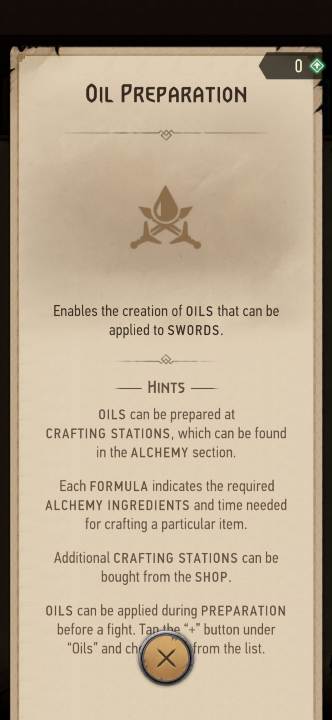 Effect: allows you to create oils - The Witcher Monster Slayer: Skills - alchemy - Skills - Witcher Monster Slayer Guide