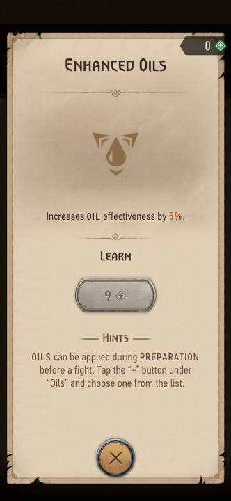 Effect: increases the effectiveness of oils - The Witcher Monster Slayer: Skills - alchemy - Skills - Witcher Monster Slayer Guide