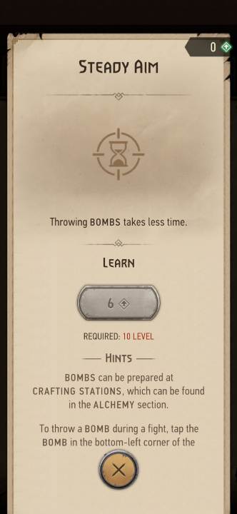 Effect: reduces bomb throwing time - The Witcher Monster Slayer: Skills - alchemy - Skills - Witcher Monster Slayer Guide