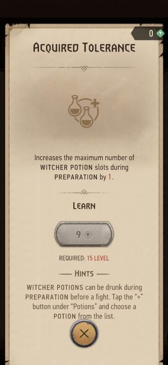 Effect: increases the amount of witcher potions that can be used during combat - The Witcher Monster Slayer: Skills - alchemy - Skills - Witcher Monster Slayer Guide
