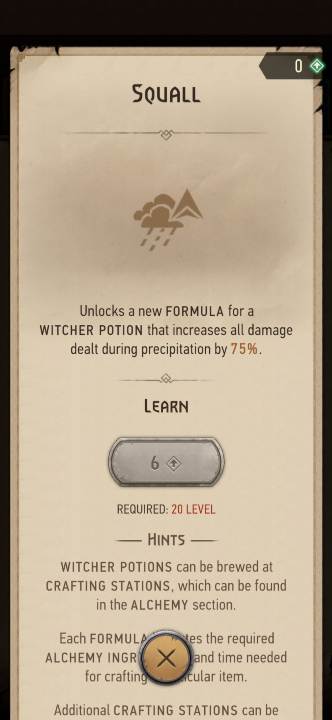 Effect: allows you to create the Squall potion - The Witcher Monster Slayer: Skills - alchemy - Skills - Witcher Monster Slayer Guide