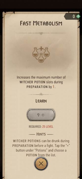Effect: increases the amount of witcher potions that can be used during combat - The Witcher Monster Slayer: Skills - alchemy - Skills - Witcher Monster Slayer Guide