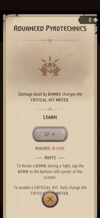 Effect: bombs charge the critical hit meter - The Witcher Monster Slayer: Skills - alchemy - Skills - Witcher Monster Slayer Guide