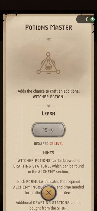 Effect: gives you a chance to create an additional potion - The Witcher Monster Slayer: Skills - alchemy - Skills - Witcher Monster Slayer Guide